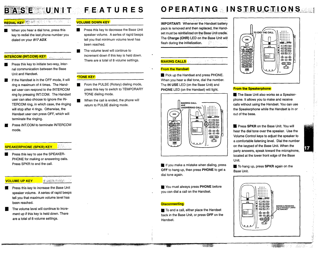 VTech 917ADX manual Speakerphone Spkr KEY, Volume UP KEY, Volume Down KEY, Making Calls, Tonekey 