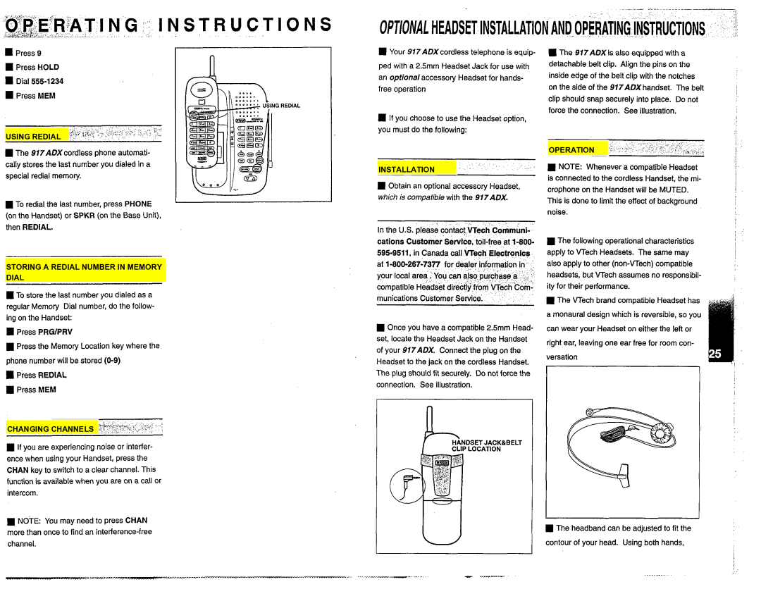 VTech 917ADX manual Using Redial, Operation, Dial, Changing Channels 