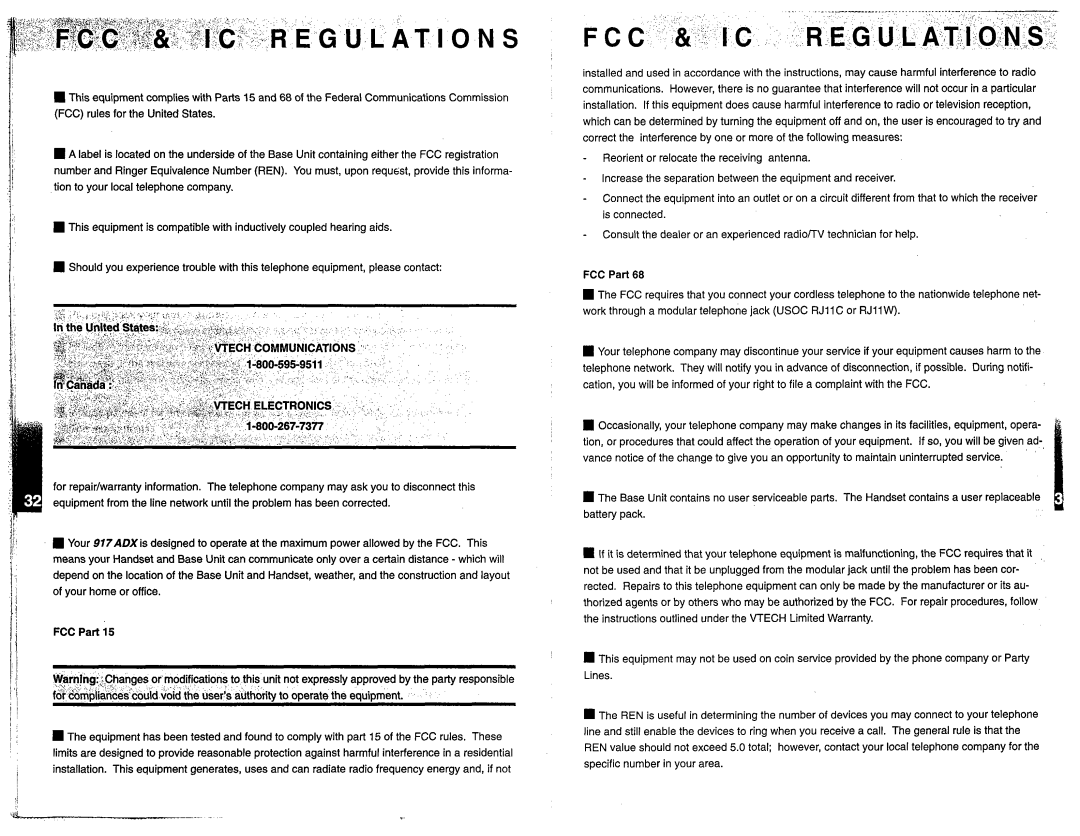 VTech 917ADX manual FCC Part 