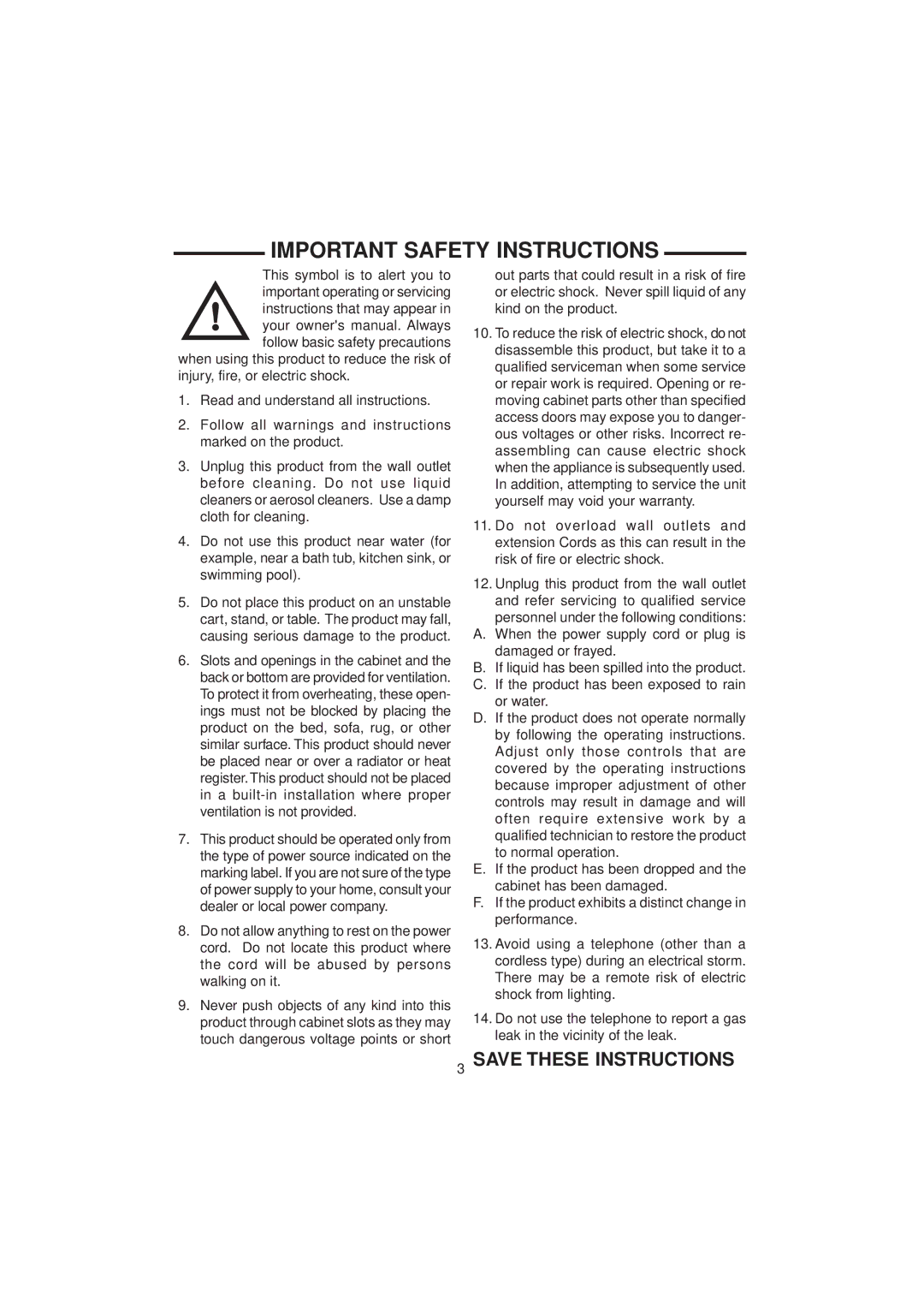 VTech 921 ADL important safety instructions Important Safety Instructions 