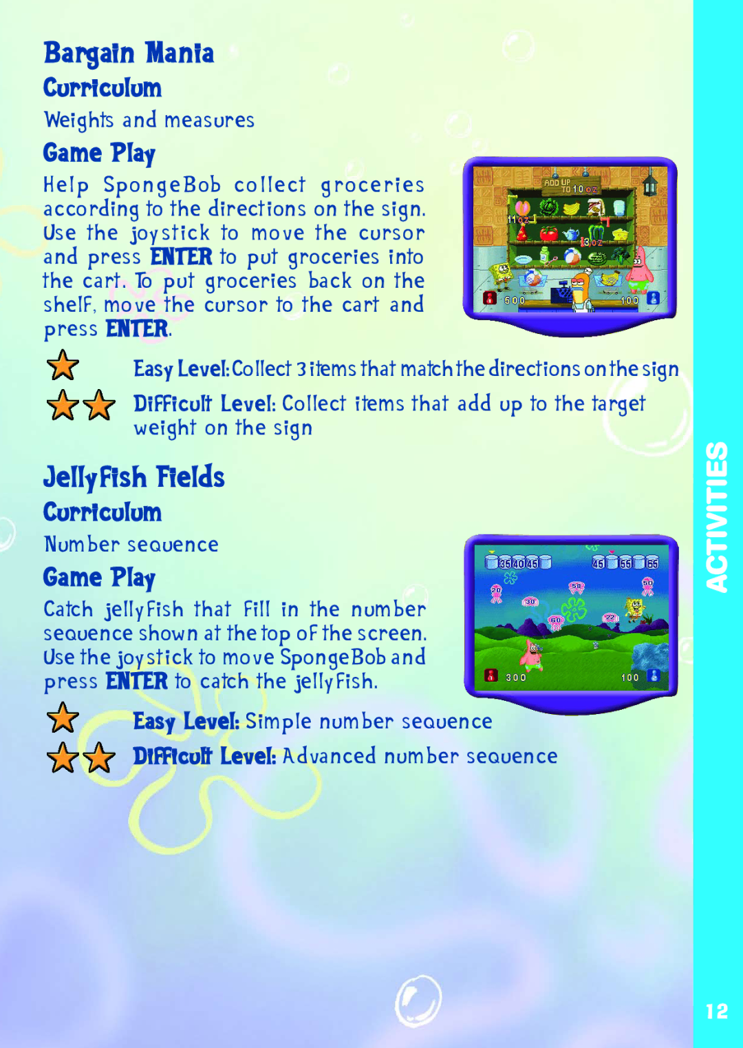 VTech A DAY IN THE LIFE OF SPONGE user manual Bargain Mania, Jellyfish Fields 