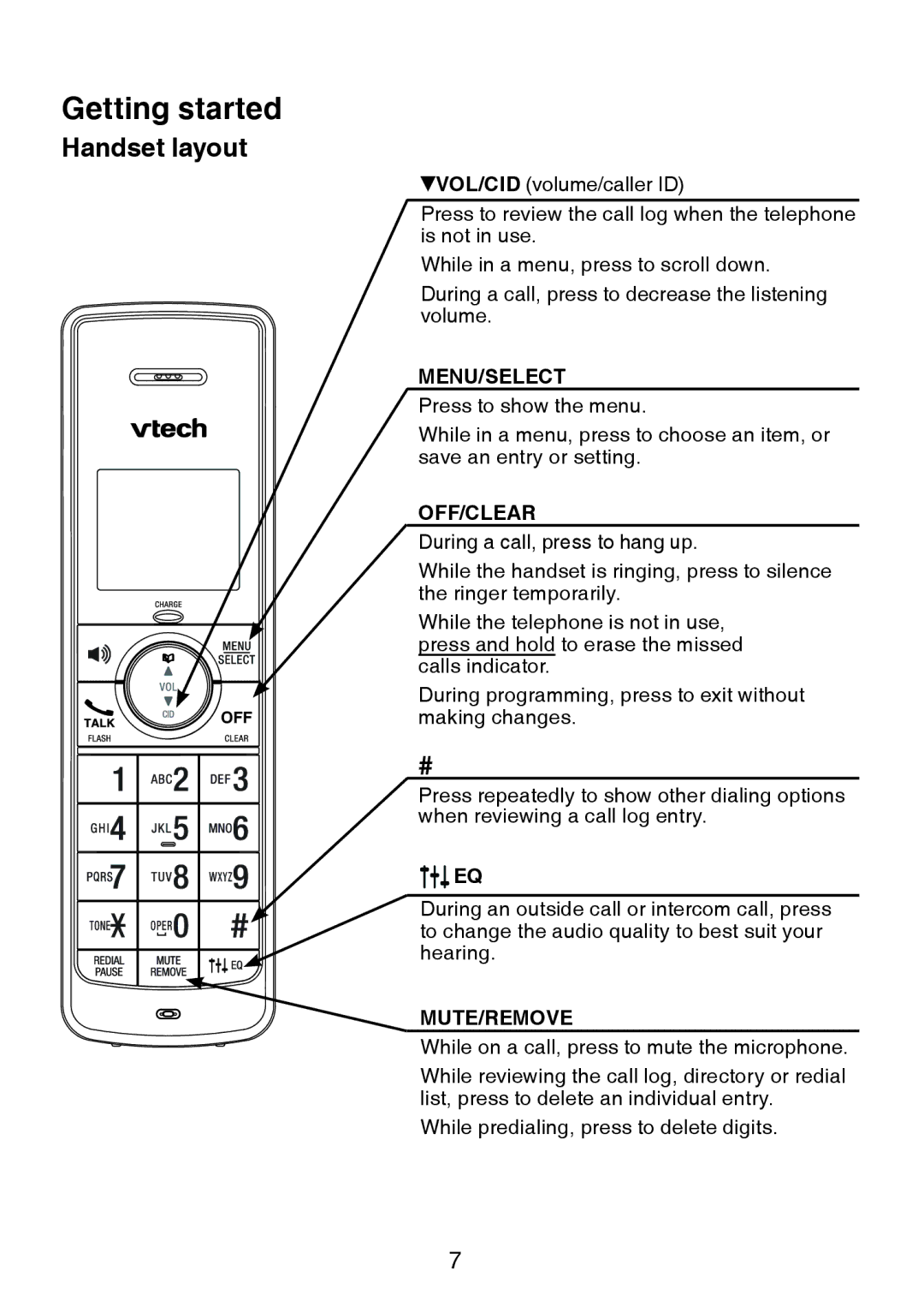 VTech accessory handset use with vtech user manual Menu/Select 