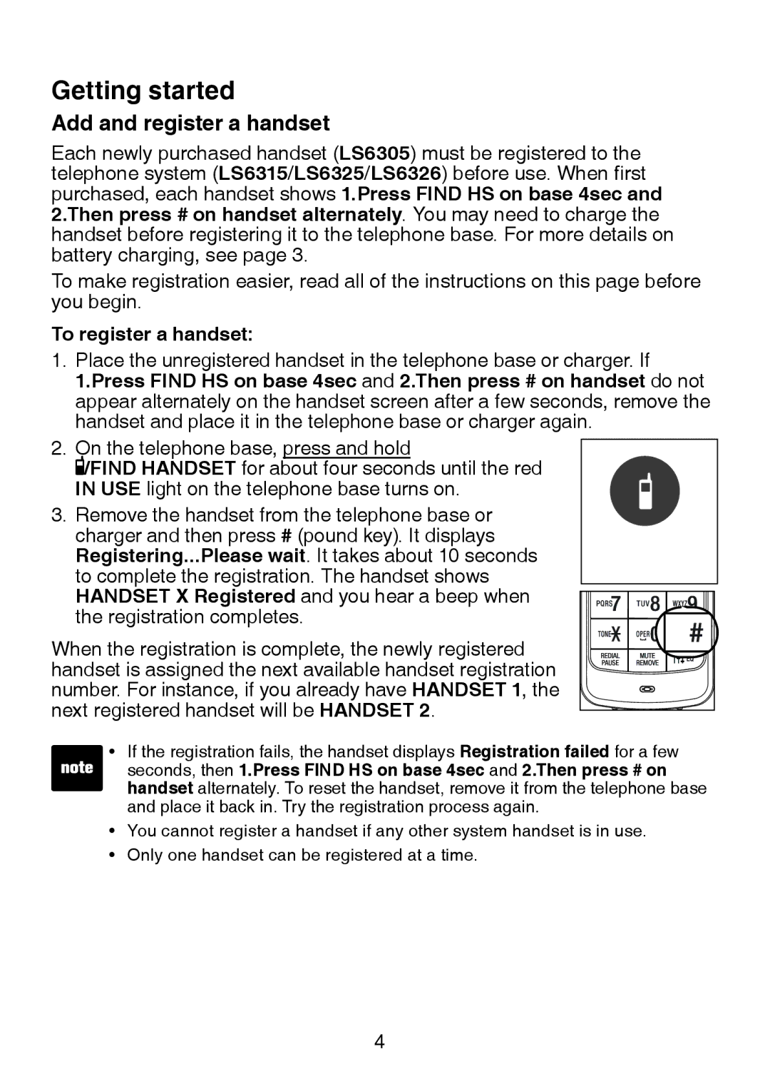 VTech accessory handset use with vtech user manual Add and register a handset, To register a handset 