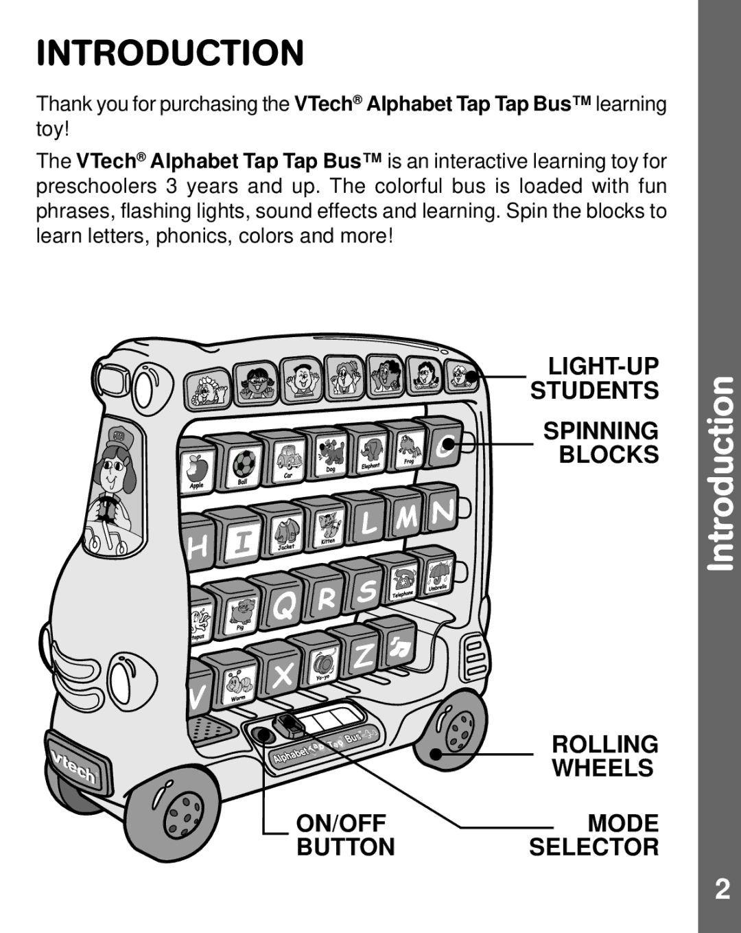 VTech Alphabet Tap Tap Bus user manual Introduction 