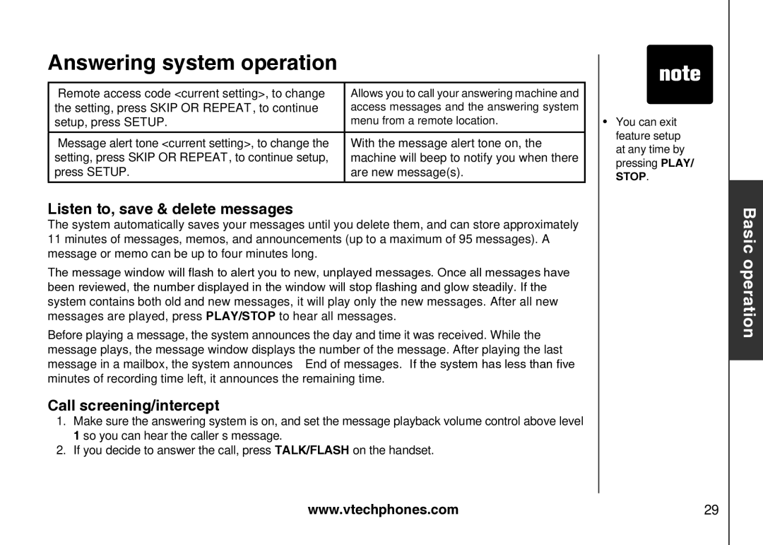 VTech Amplified Phone manual Listen to, save & delete messages, Call screening/intercept 