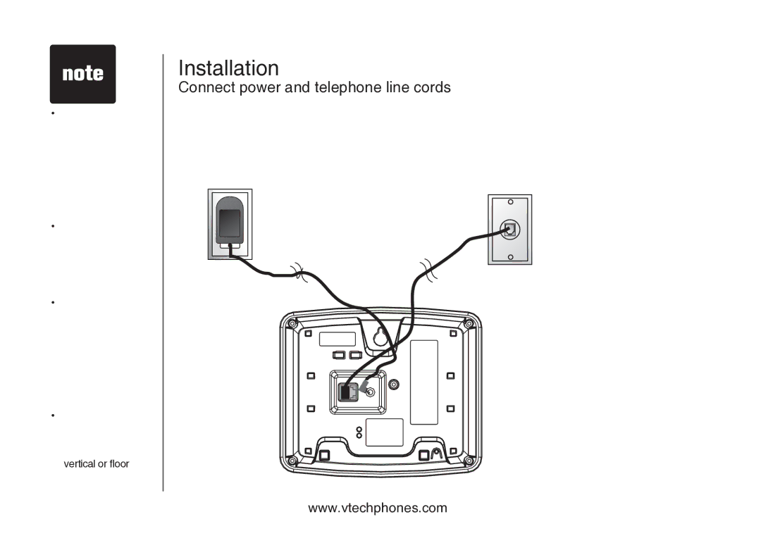 VTech Amplified Phone manual Installation, Connect power and telephone line cords 