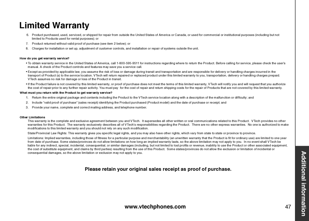 VTech Amplified Phone manual How do you get warranty service? 