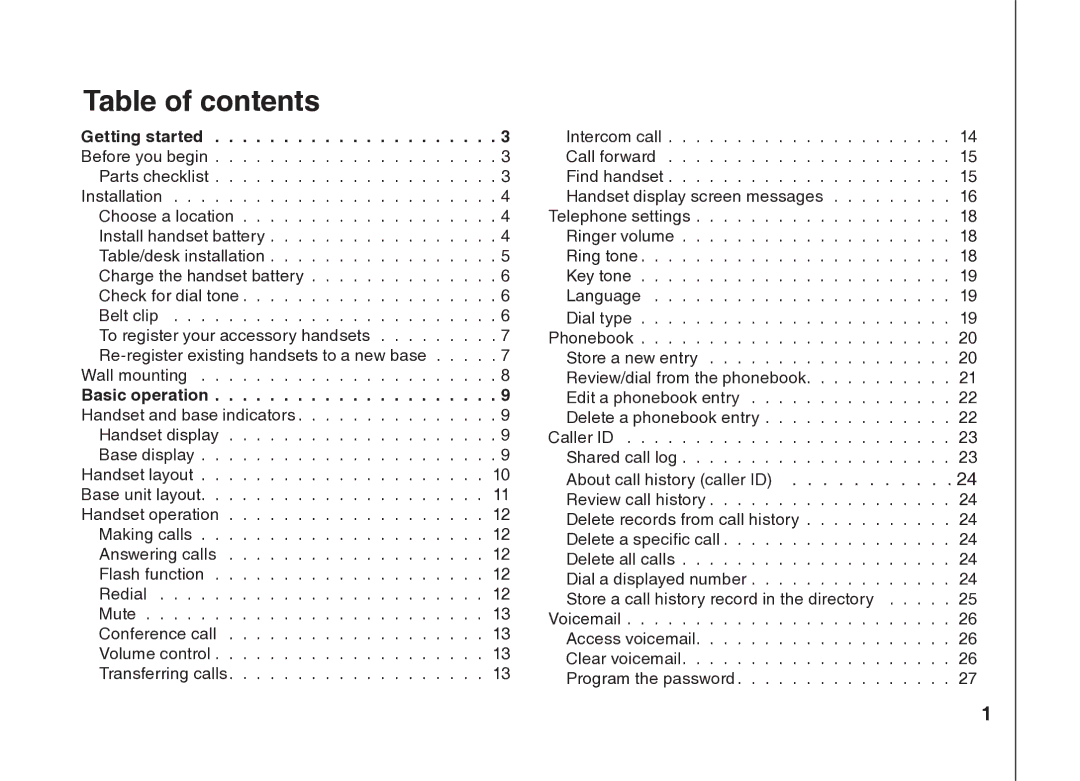 VTech BS5822 user manual Table of contents 