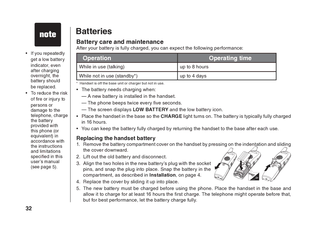 VTech BS5822 user manual Batteries, Battery care and maintenance 