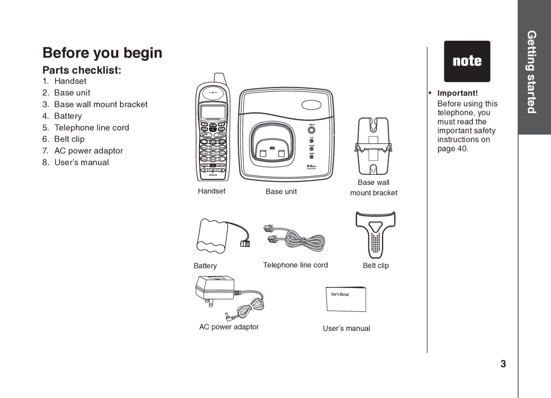 VTech BS5822 user manual Before you begin, Parts checklist 