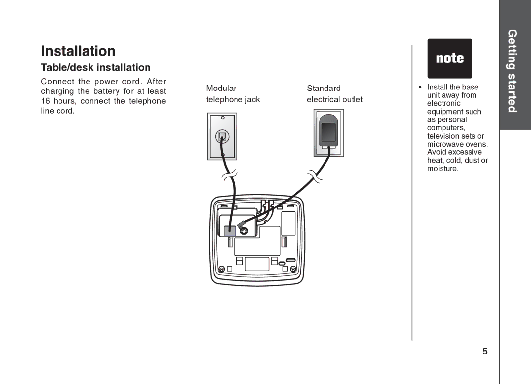 VTech BS5822 user manual Table/desk installation 