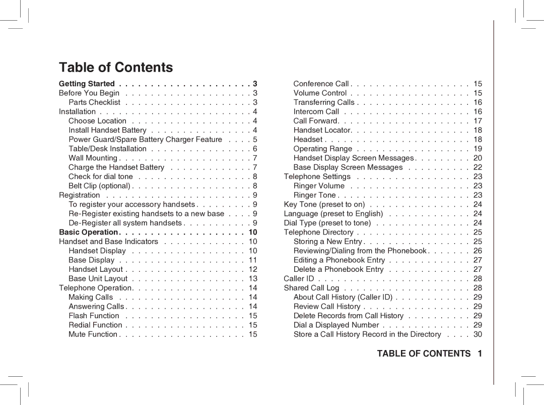 VTech BS5872 manual Table of Contents 