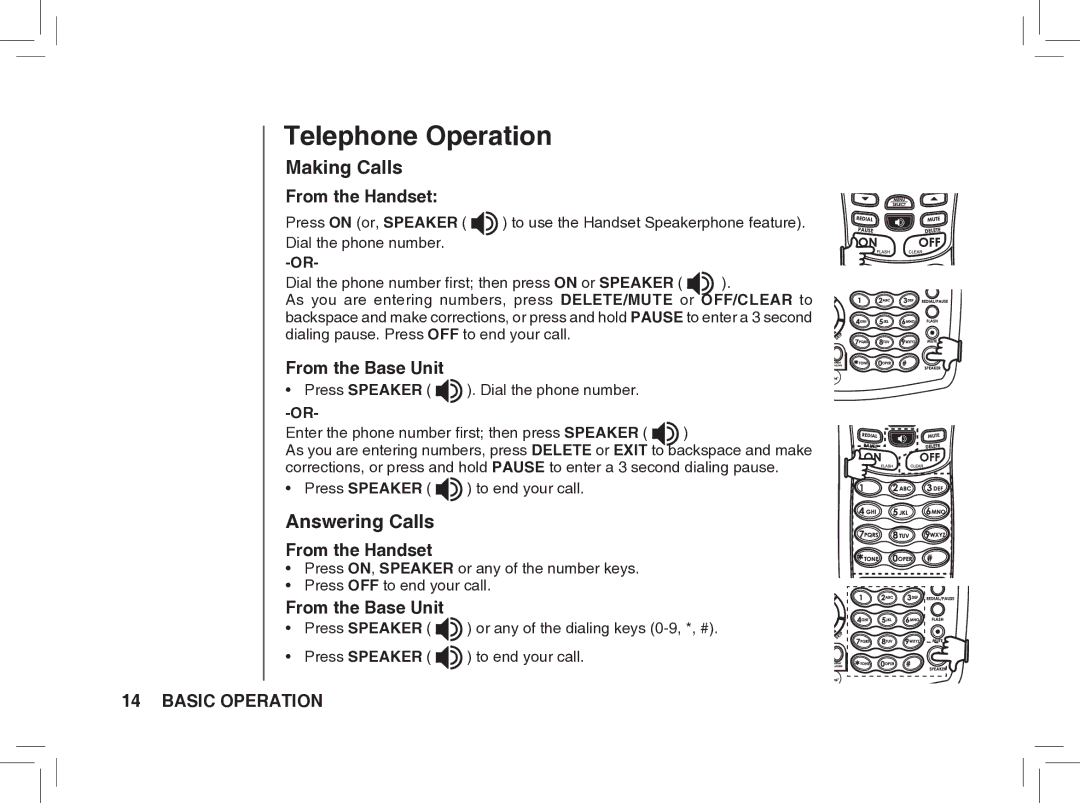 VTech BS5872 manual Telephone Operation, From the Handset, From the Base Unit 