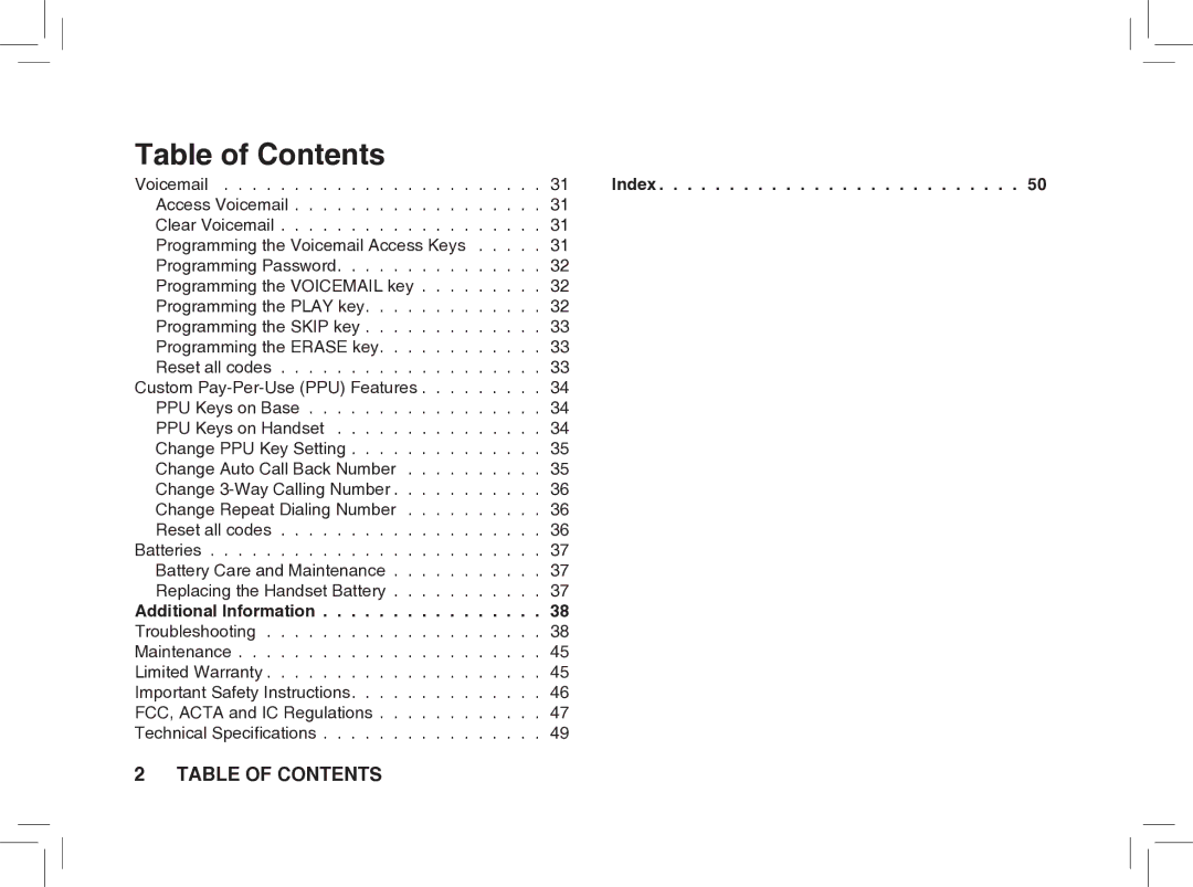 VTech BS5872 manual Index, Additional Information 