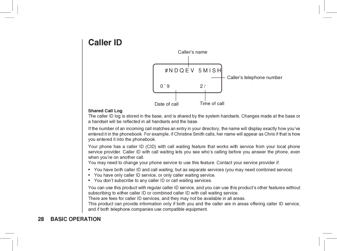 VTech BS5872 manual Caller ID, Andrew Smith 