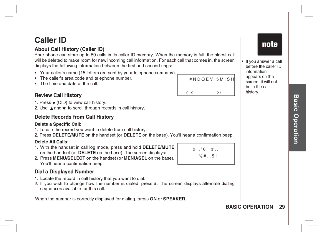 VTech BS5872 About Call History Caller ID, Review Call History, Delete Records from Call History, Dial a Displayed Number 