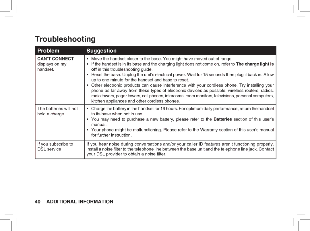 VTech BS5872 manual CAN’T Connect 