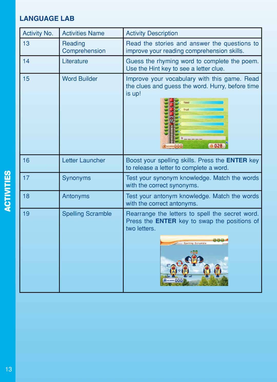 VTech Color Blast Notebook manual Language LAB 