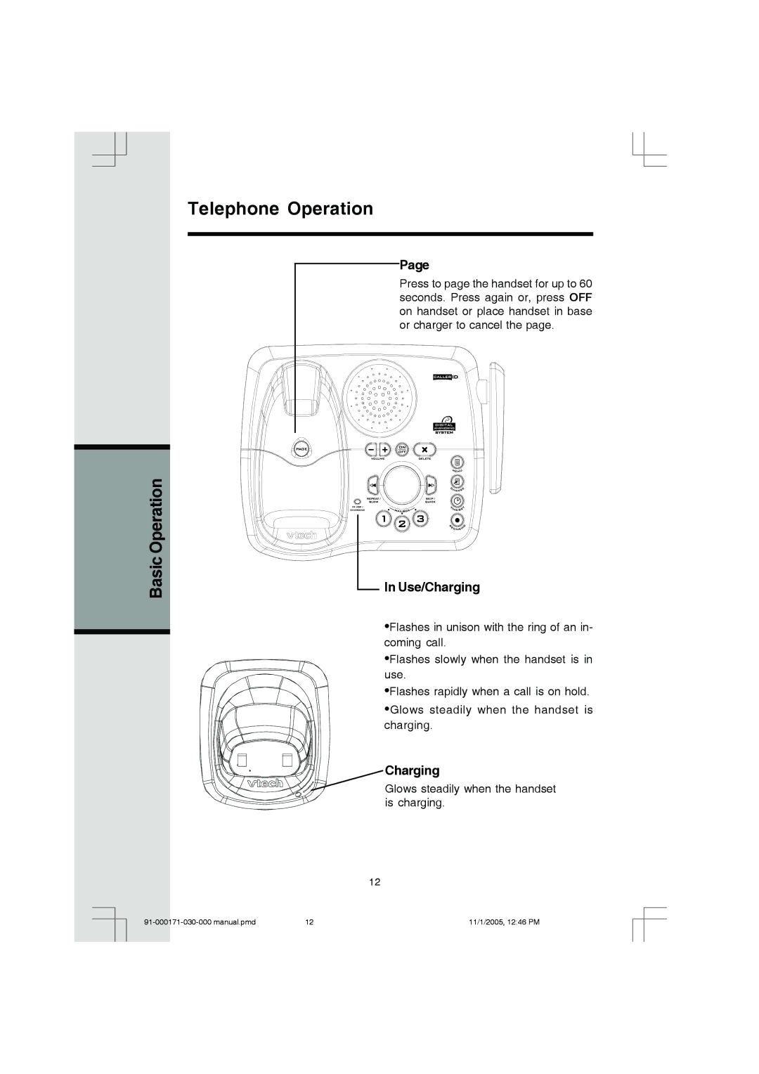 VTech Cordless Telephone manual Use/Charging 