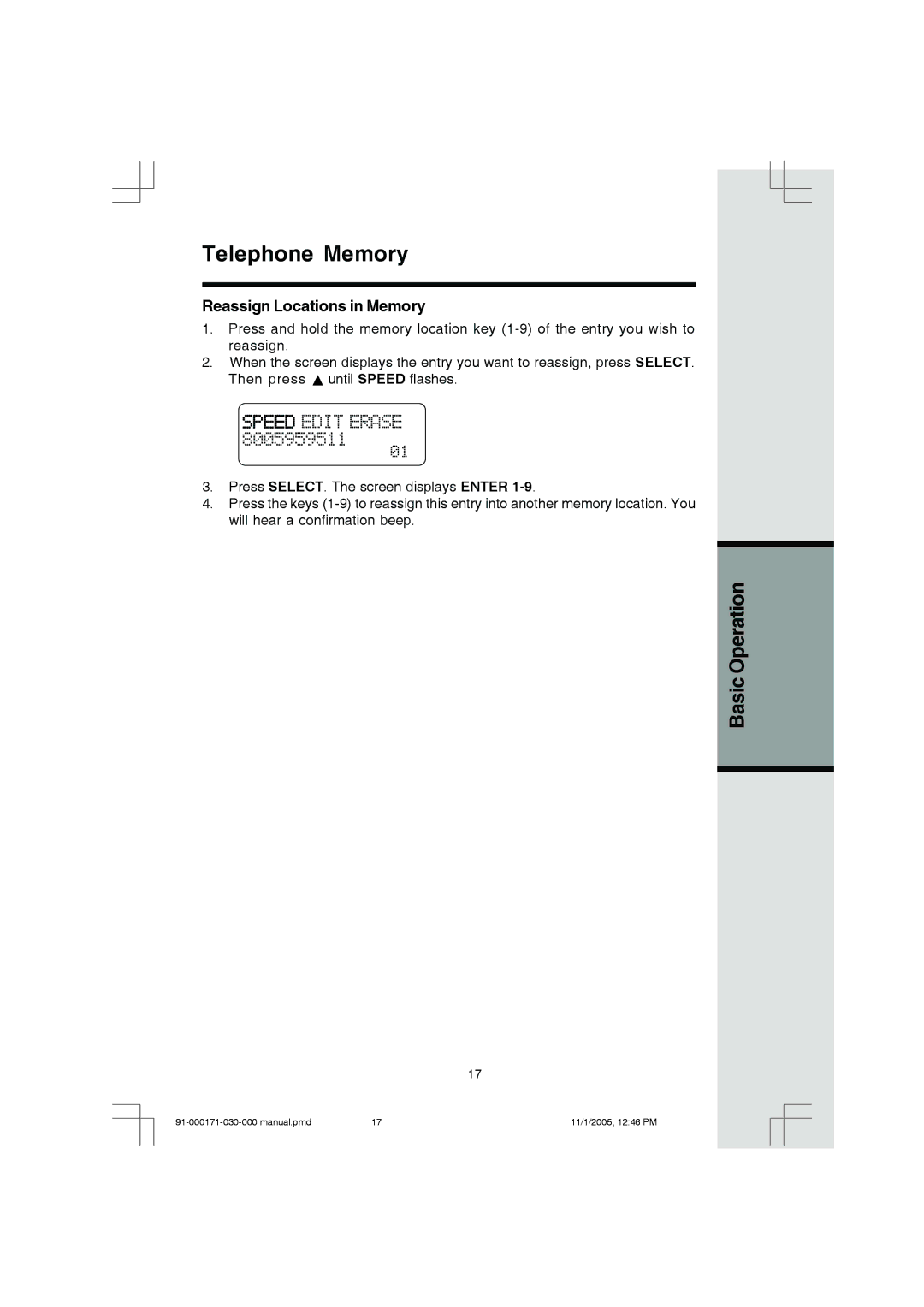 VTech Cordless Telephone manual Reassign Locations in Memory 