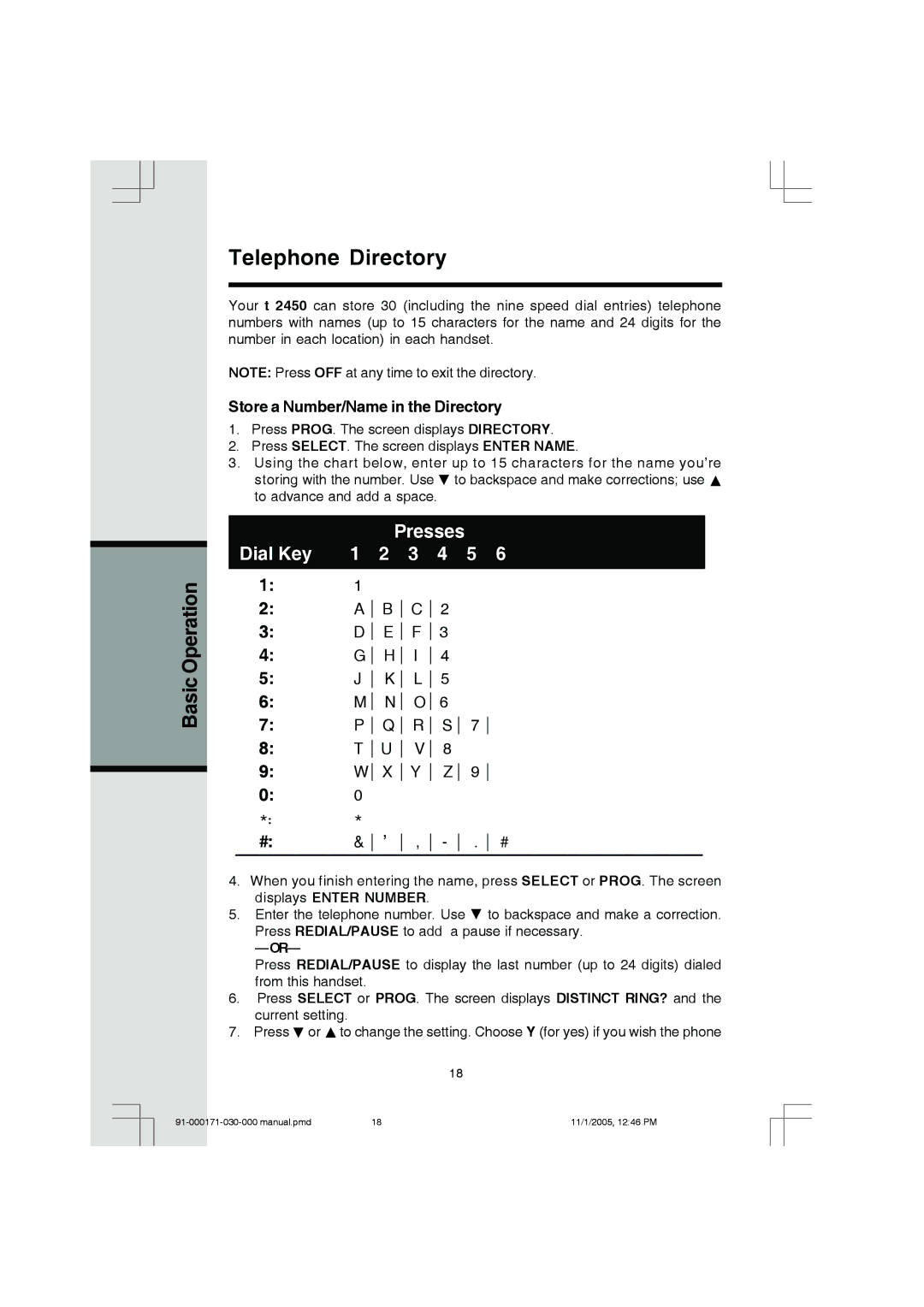 VTech Cordless Telephone manual Telephone Directory, Store a Number/Name in the Directory 