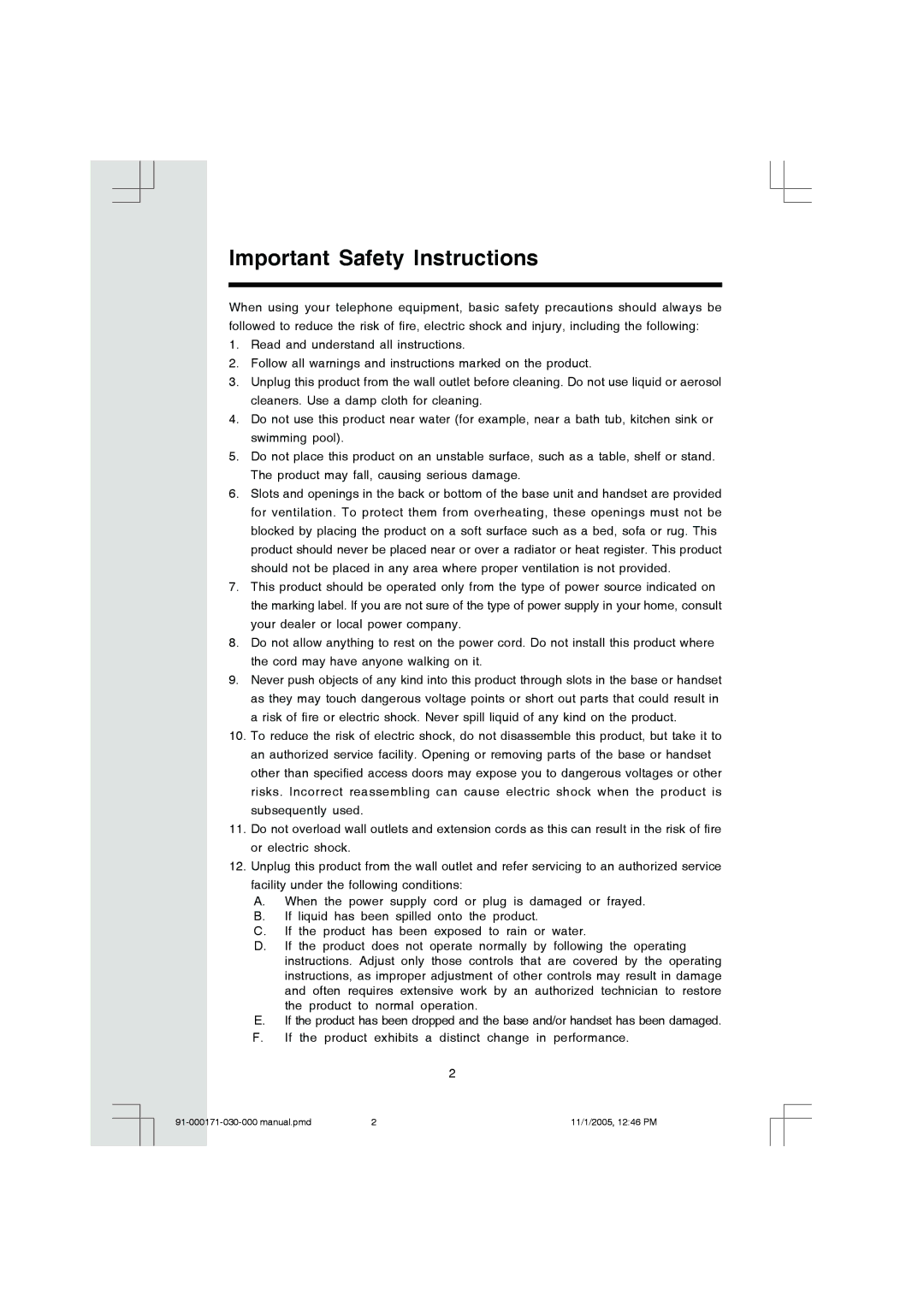 VTech Cordless Telephone manual Important Safety Instructions 