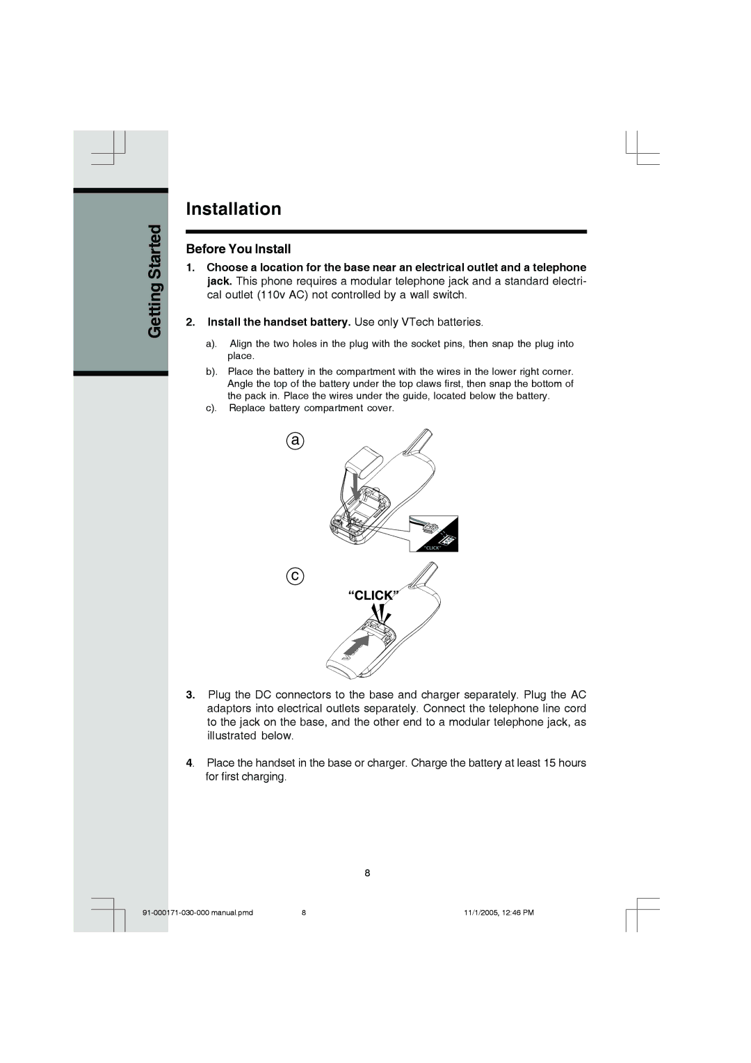 VTech Cordless Telephone manual Installation, Before You Install 