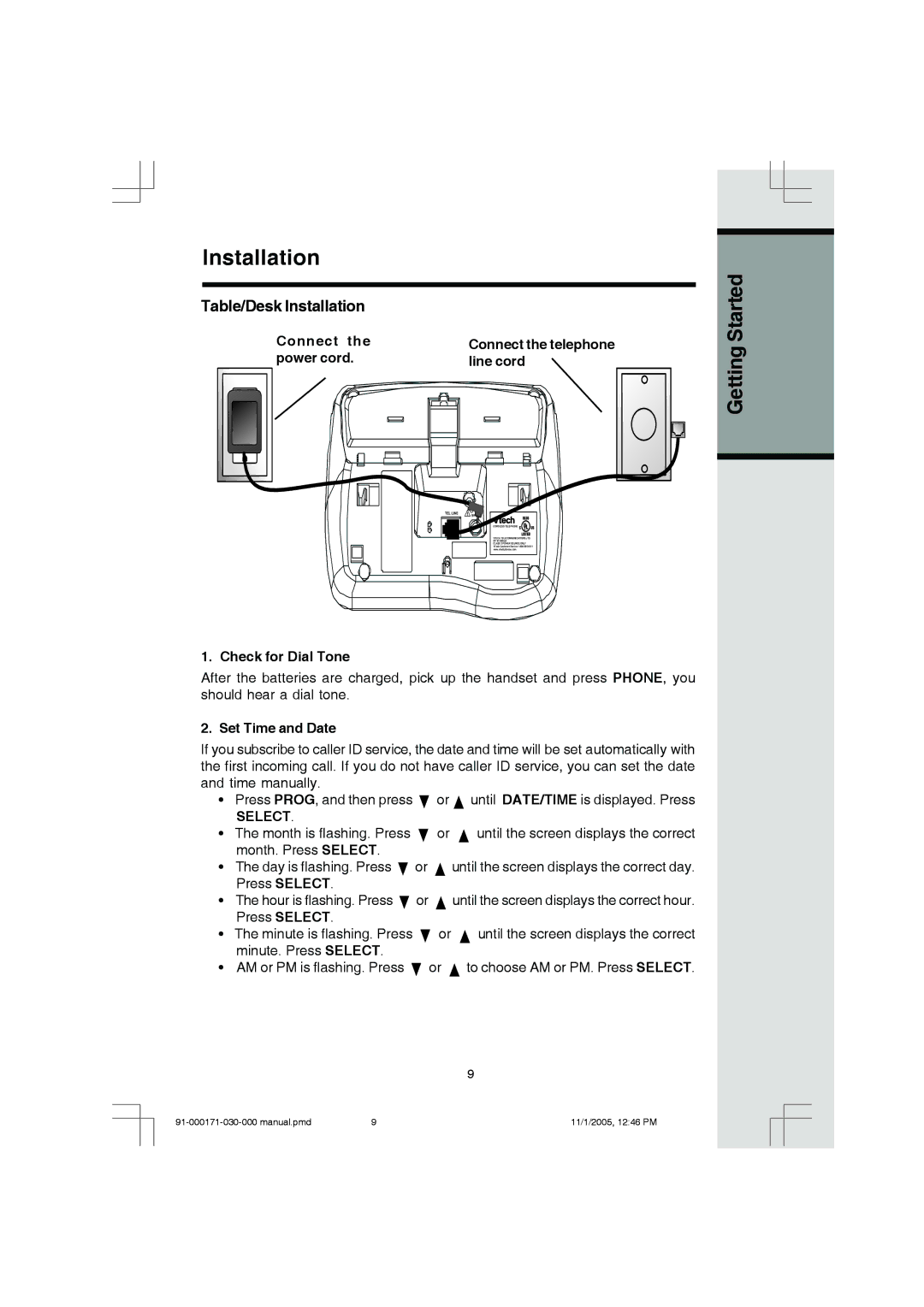 VTech Cordless Telephone manual Table/Desk Installation 