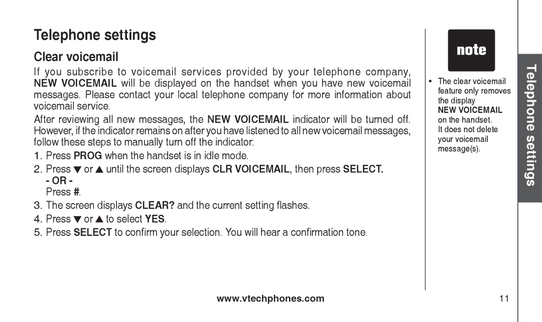 VTech CS2111-11, CS2112 user manual Clear voicemail 