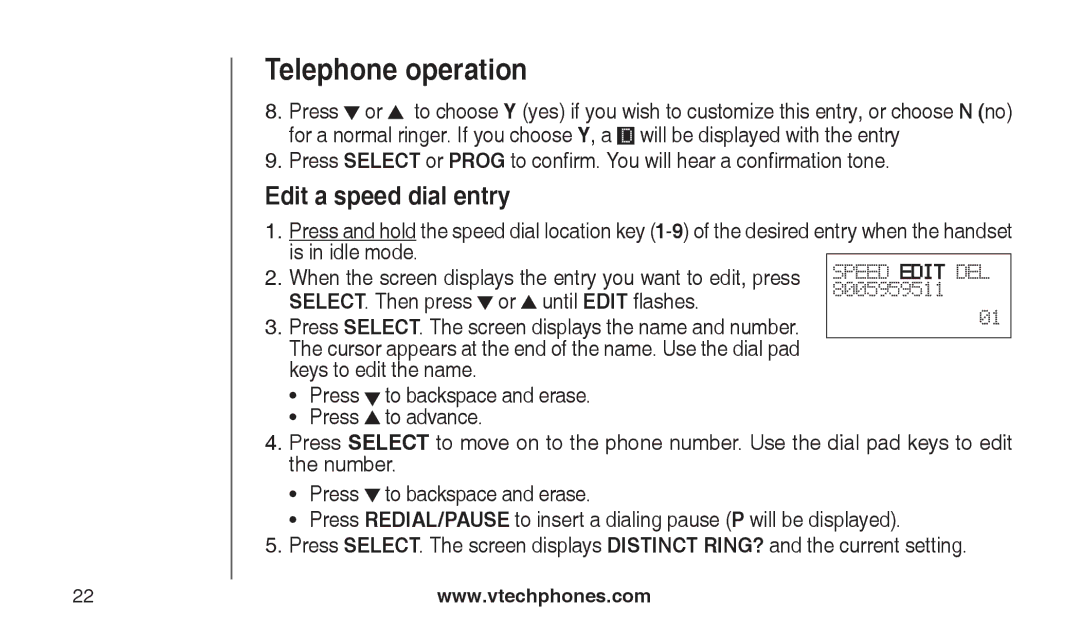 VTech CS2112, CS2111-11 user manual Edit a speed dial entry, Cursor appears at the end of the name. Use the dial pad 