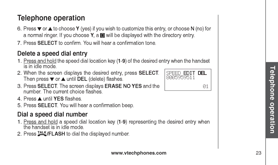 VTech CS2111-11, CS2112 user manual Delete a speed dial entry, Dial a speed dial number 