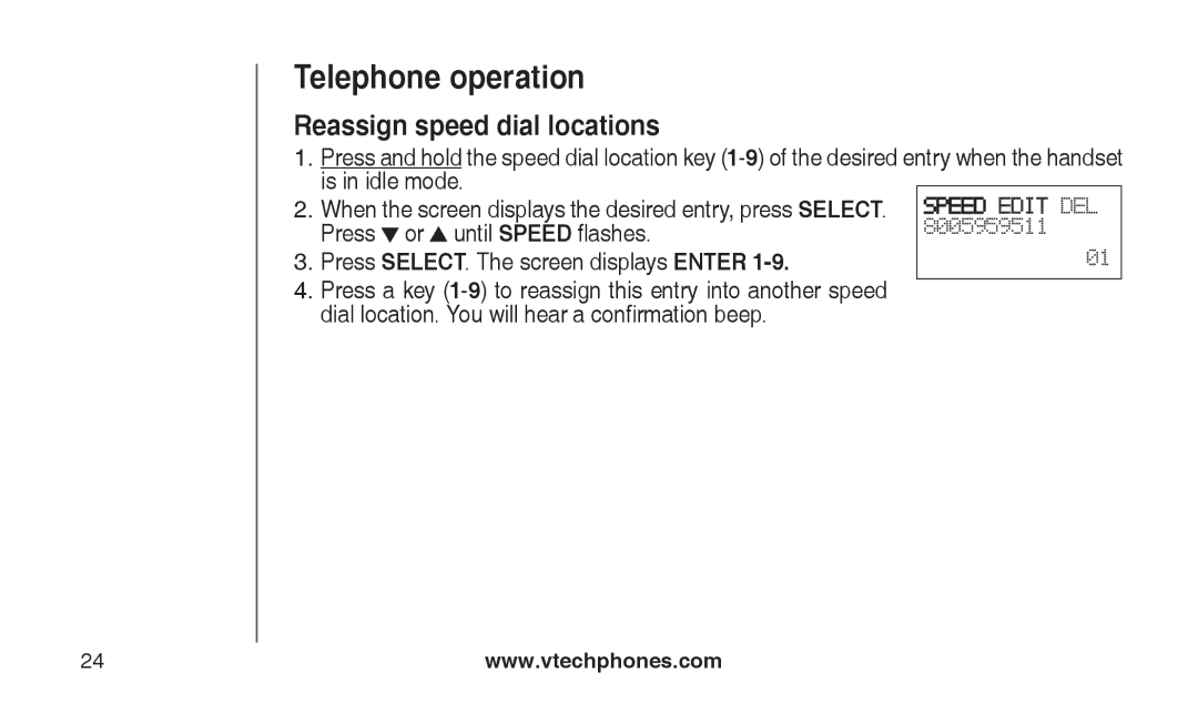 VTech CS2112, CS2111-11 user manual Reassign speed dial locations 