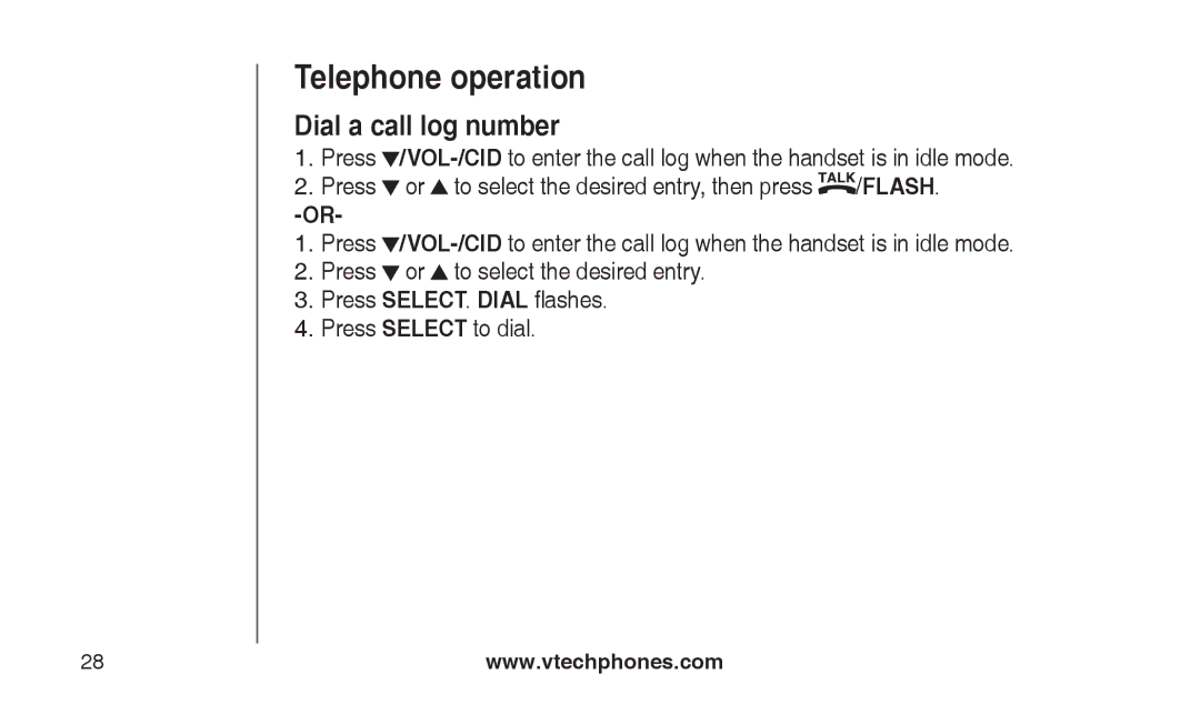 VTech CS2112, CS2111-11 user manual Dial a call log number 