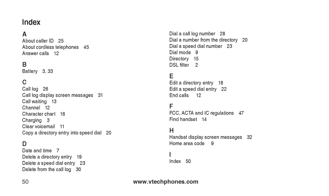 VTech CS2112, CS2111-11 user manual Index 