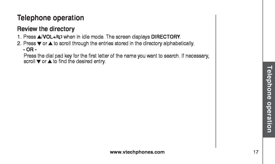 VTech CS2111-11, CS2112 user manual Review the directory, Telephone operation 
