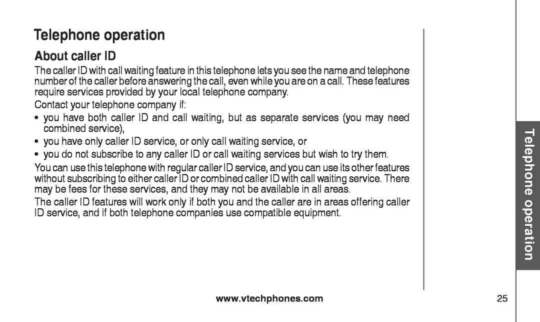 VTech CS2111-11, CS2112 user manual About caller ID, Telephone operation 