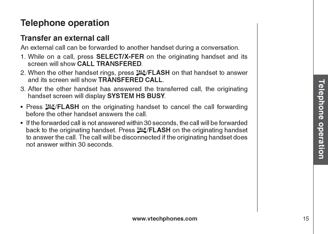 VTech CS5111-3, CS5111-2 important safety instructions Transfer an external call 