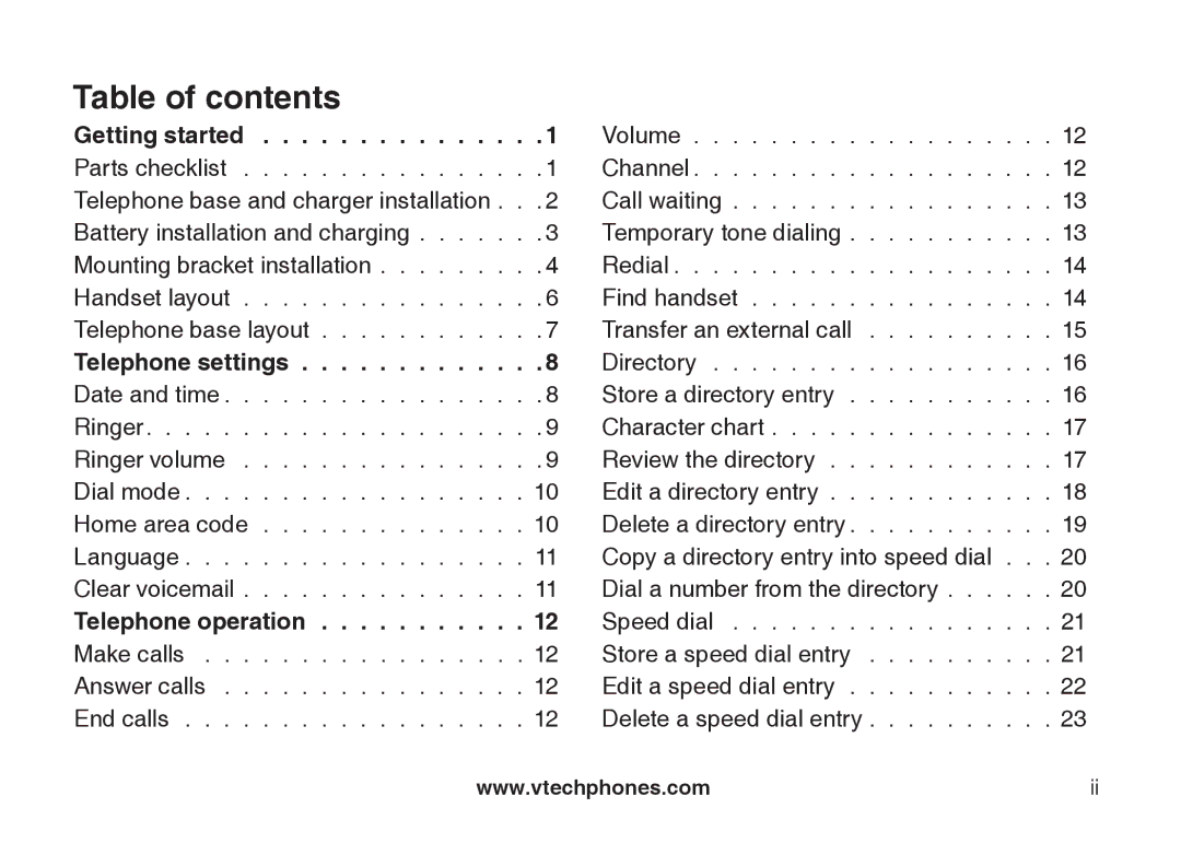 VTech CS5111-3, CS5111-2 important safety instructions Table of contents 