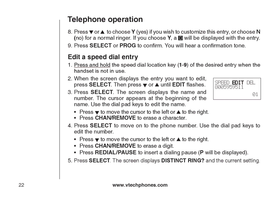 VTech CS5111-2, CS5111-3 important safety instructions Edit a speed dial entry 