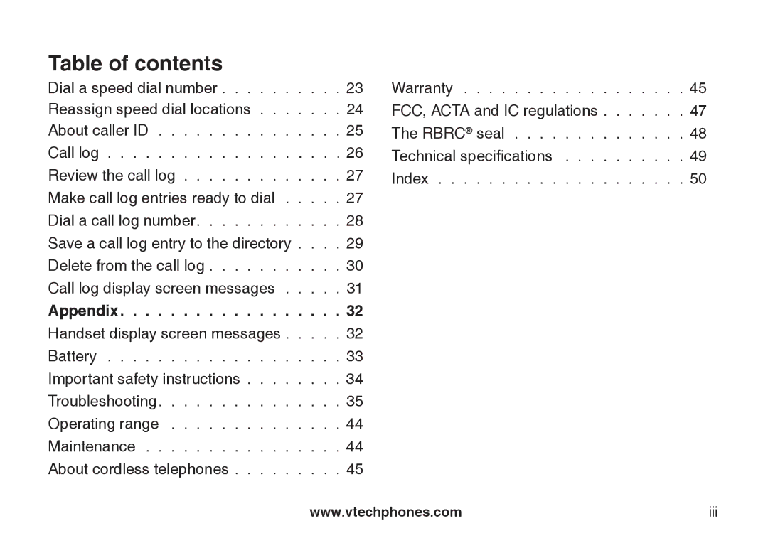 VTech CS5111-2, CS5111-3 important safety instructions Appendix 