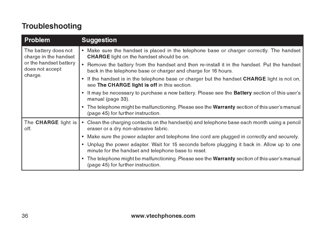 VTech CS5111-2, CS5111-3 important safety instructions See The charge light is off in this section 