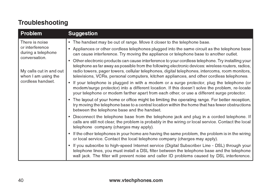 VTech CS5111-2, CS5111-3 important safety instructions Between the telephone base and the handset 