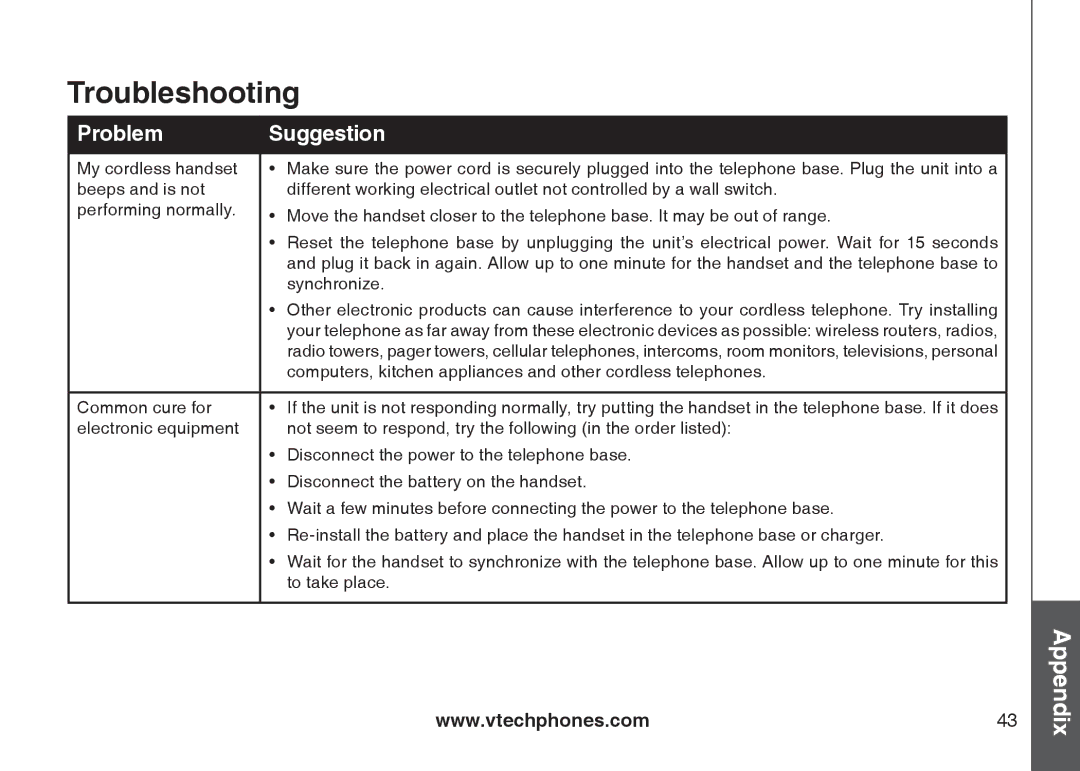 VTech CS5111-3, CS5111-2 important safety instructions Troubleshooting 