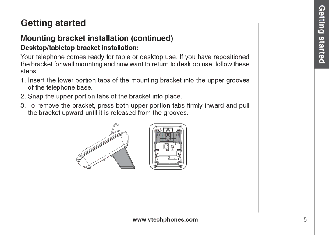 VTech CS5111-3, CS5111-2 important safety instructions Desktop/tabletop bracket installation 