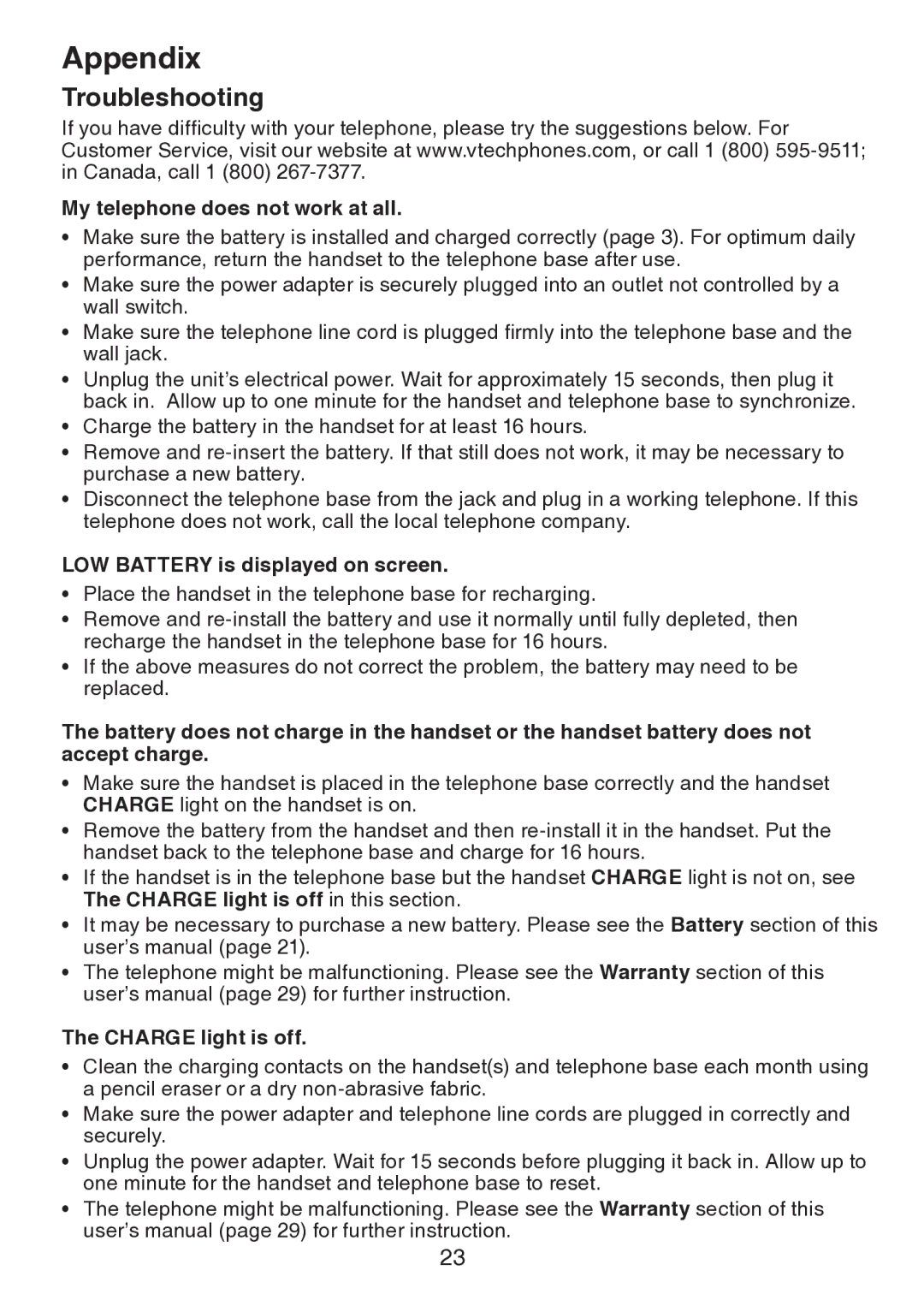 VTech CS5113 important safety instructions Troubleshooting, My telephone does not work at all 