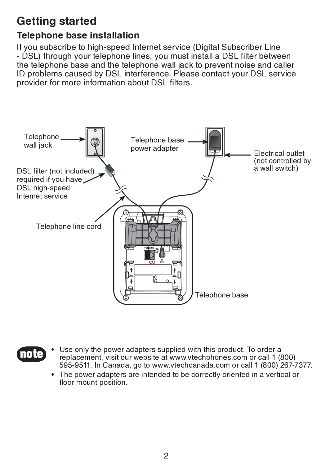 VTech CS5113 important safety instructions Telephone base installation 