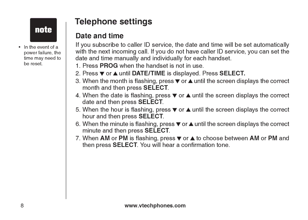 VTech CS5121-4, CS5121-2, CS5122-3, CS5121-3 important safety instructions Telephone settings, Date and time 