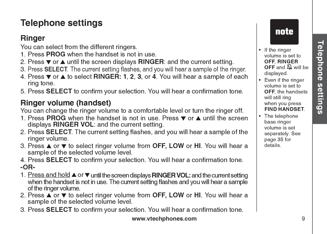 VTech CS5121-2, CS5122-3, CS5121-3, CS5121-4 important safety instructions Ringer volume handset 