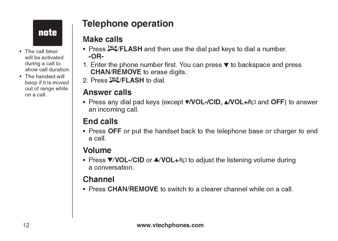 VTech CS5121-4, CS5121-2, CS5122-3, CS5121-3 important safety instructions Telephone operation 