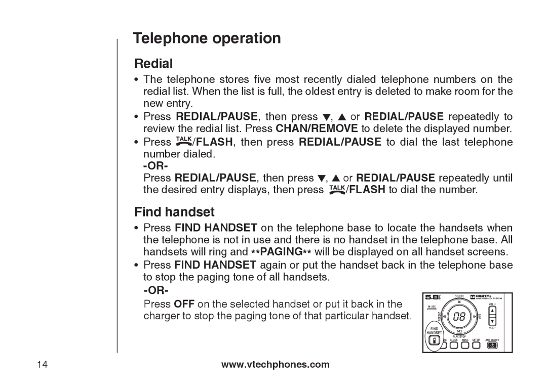 VTech CS5122-3, CS5121-2, CS5121-3, CS5121-4 important safety instructions Redial, Find handset 